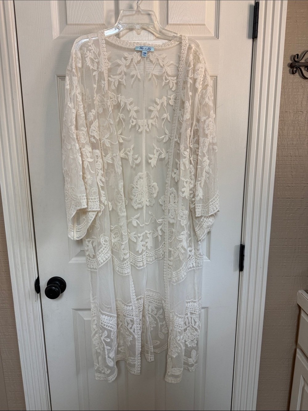 She + Sky lace cream color cardigan. Very sheer